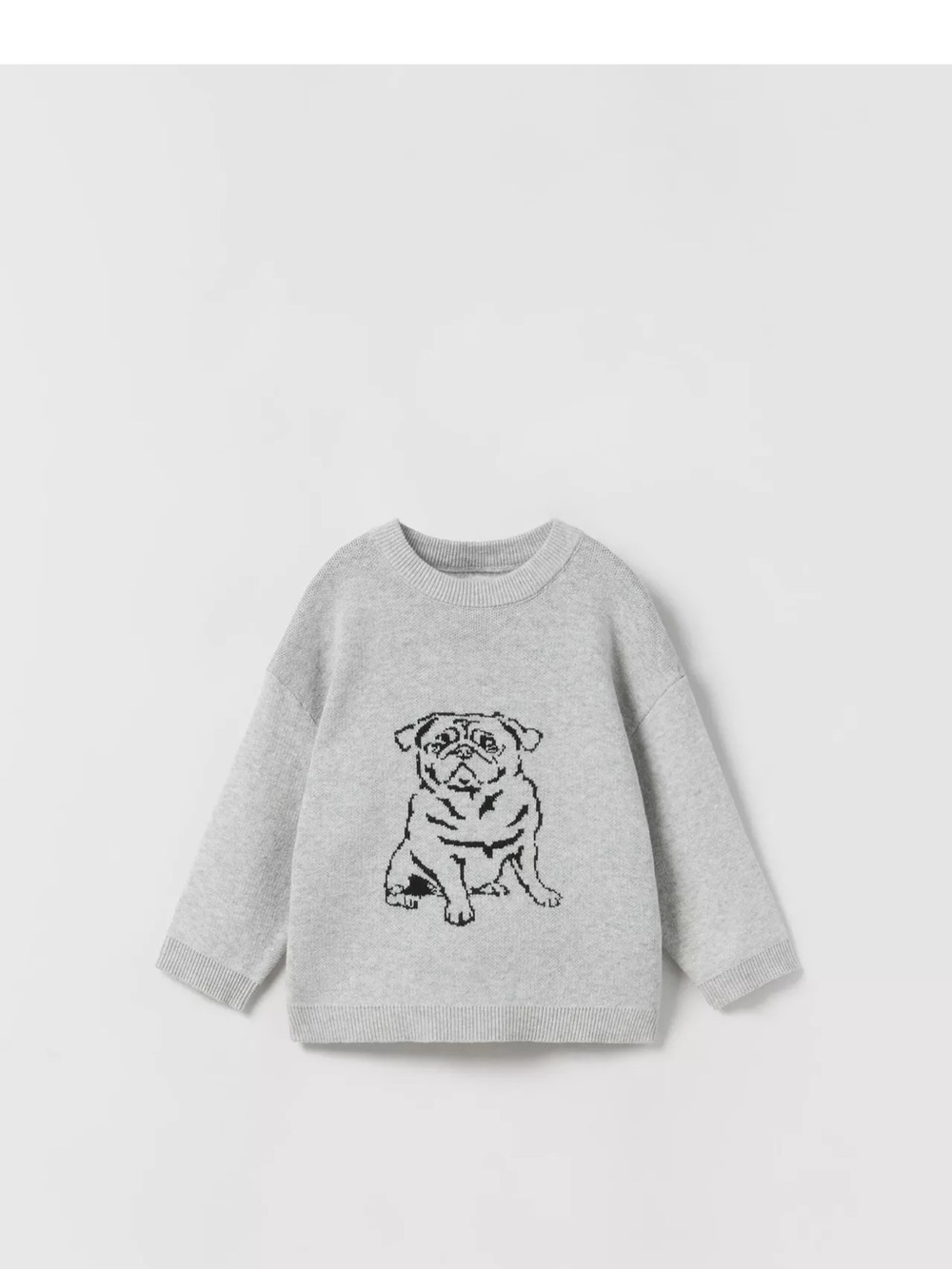 Zara Light Gray Knit Sweater with Pug Graphic